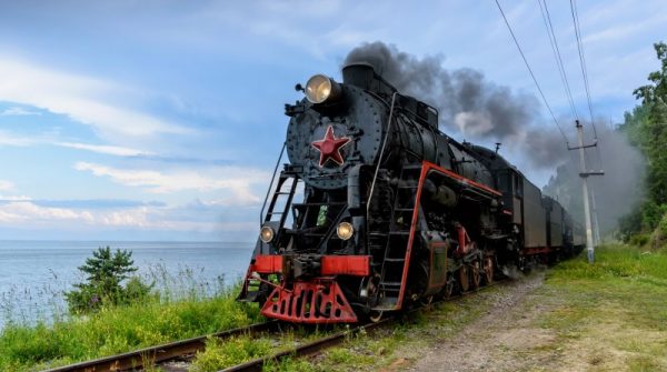 Old steam locomotive in the Circum-Baikal Railway